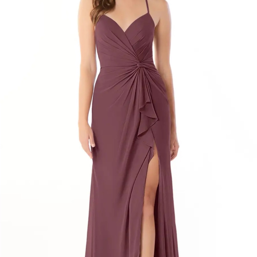 Azazie Plum Spaghetti-Strap Maxi with Knot Detail and Front Slit